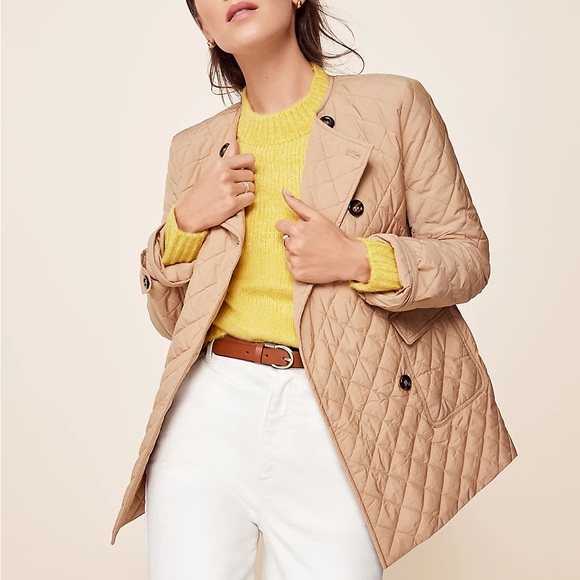 Ann Taylor Quilted Belted Double Breasted Jacket Size XS NWT Cafe Au Lait Spring - Picture 1 of 12